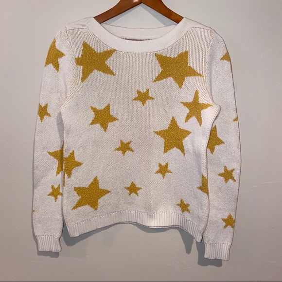 Marled Cream and Mustard Star Sweater Medium - Picture 2 of 7